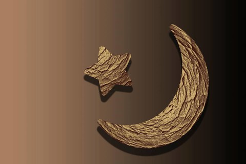 Crescent moon and star. Holy month Ramadan Kareem. Eid Mubarak
