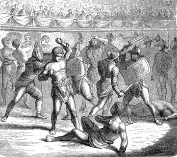 Various gladiators fighting in the circus