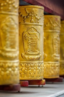 Prayer wheels with Om Mani Padme Hum mantra in Tabo Monastery. Tabo