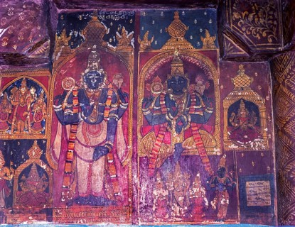 Murals in Varadaraja Perumal temple wall in Kancheepuram Tamil Nadu