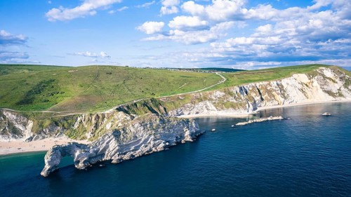 White Cliffs over Jurassic Coast and Durdle Door