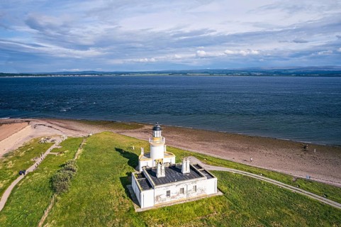 Chanonry Lighthouse on the Black Isle from a drone