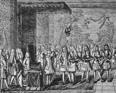 King's Coronation of Frederick I of Prussia in Koenigsberg on 18 January 1701 in the Audience Hall of the Palace