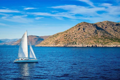 Catamaran yacht in Aegean Sea Mediterranean Sea