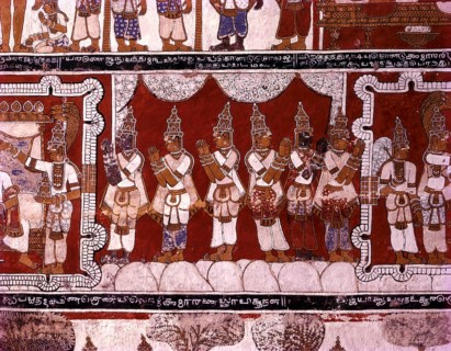 17th century murals on ceiling in Digambar Jain temple at Tirupparuttikunram