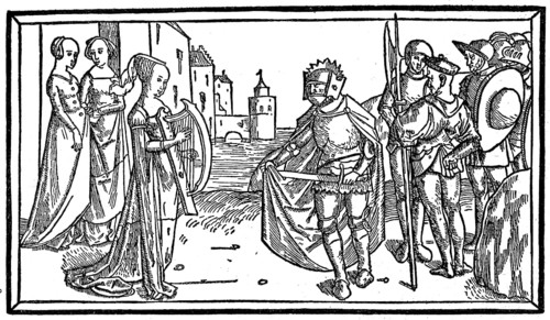The daughter of Jeptha goes to meet her victorious father