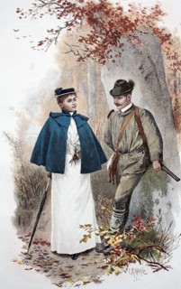 Hunter meets walker in autumn forest