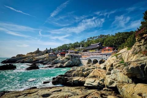 Haedong Yonggungsa Temple on sea shore. Busan