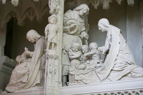 Stone sculptures Scenes from the Life of Jesus and Mary on the choir screen of Notre Dame of Chartres Cathedral