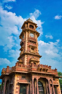 Clock tower Ghanta Ghar local landmark in blue sky. Jodhpur