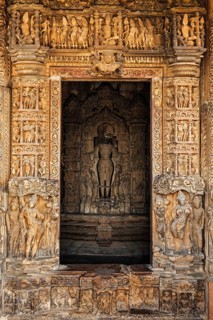 Inner view of Javari temple Hindu temple dedicated to Vishnu with broken and headless Vishnu statue inside