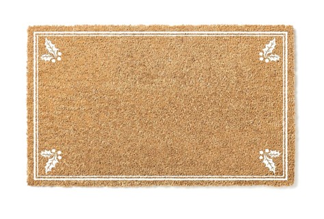 Blank holiday welcome mat with holly isolated on white background