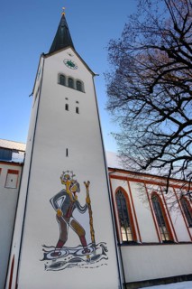 Church steeple with painting