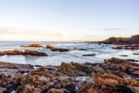 Beautiful landscape and seascape with rock formation in Samoqueira Beach