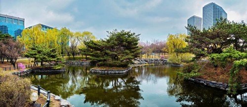 Panorama of Yeouido Park public park in Seoul