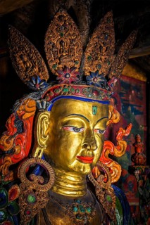 Maitreya Buddha statue close up Tibetan monastery Thiksey Gompa. Ladakh