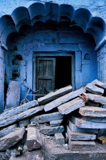 Blue house facade in streets of of Jodhpur