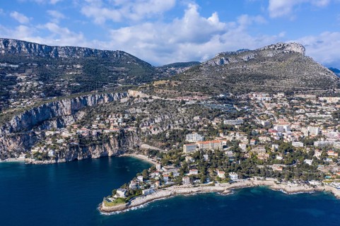 Aerial view of the coast of Cap d'Ail with Plage Mala