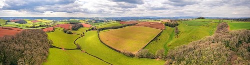 Panorama over Fields and Meadows over English Village