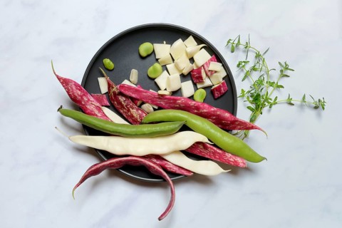 Various garden beans on plate