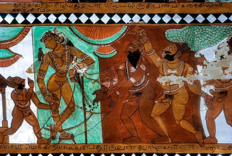 The 400 Yeras old Nayak paintings on the ceiling of the Sabha mantap in Nataraja Temple at Chidambaram