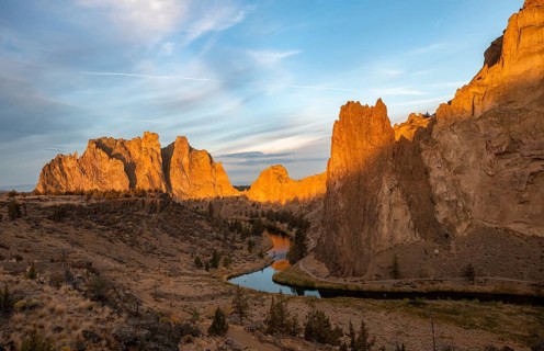 Red rock walls at sunrise