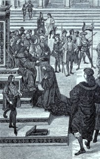 Friedrich III. ueberreicht Aeneas Silvius Piccolomini