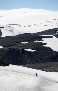 Hiker on snow field