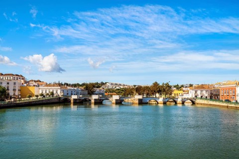 Beautiful cityscape of historic Tavira by Gilao river