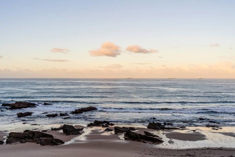 Beautiful landscape and seascape with rock formation in Samoqueira Beach