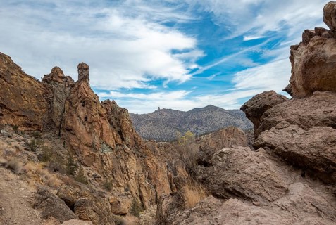 View of canyon with yellow and red rock formations