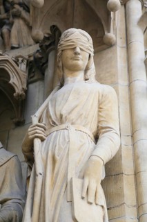 Figure of the Synagoga on the facade of Saint-Etienne Cathedral or St. Stephen's Cathedral