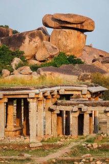 Ancient ruins of Hampi on sunset. Hampi