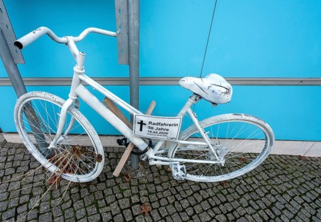 White bicycle serves as a reminder for road traffic victims