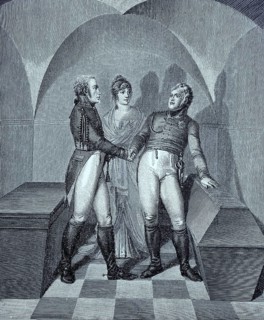 Der Abschied Alexanders I. von Friedrich Wilhelm III. und Luise am Sarg Friedrichs des Grossen in der Garnisionskirche zu Potsdam in der Nacht vom 3. auf den 4. November 1806