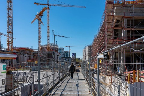 Major construction site at Ueberseequartier and Hafencity
