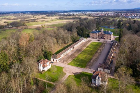 Aerial view of the baroque Favorite Palace in Rastatt-Foerch