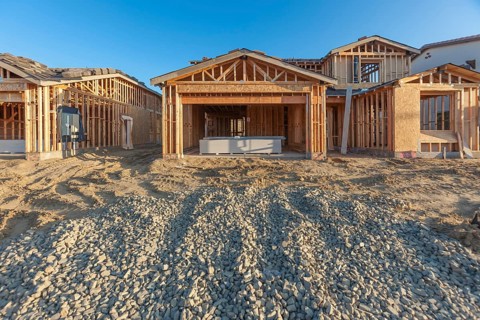 New wood houses framing at construction site