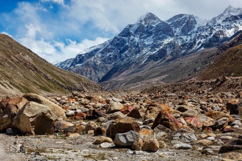 Stone boulders in Lahaul Valley in indian Himalayas