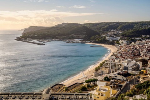 Beautiful cityscape of Sesimbra by Atlantic Ocean