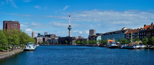 View of Rotterdam cityscape with Euromast observation tower