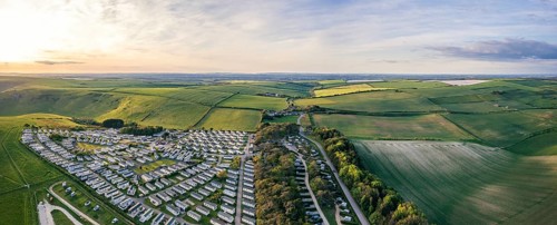 Panorama over Durdle Door Holiday Park and Jurassic Coast and Clifs