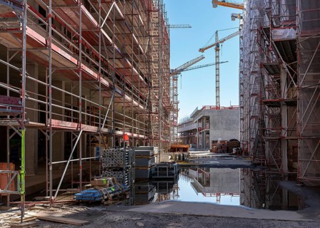 Major construction site at Ueberseequartier and Hafencity