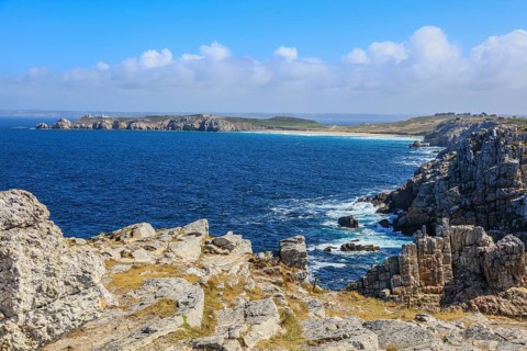 View from the Monument Aux Bretons at the Pointe de Pen Hir to the Pointe de Toulinguet near Camaret-sur-Mer on the Crozon Peninsula