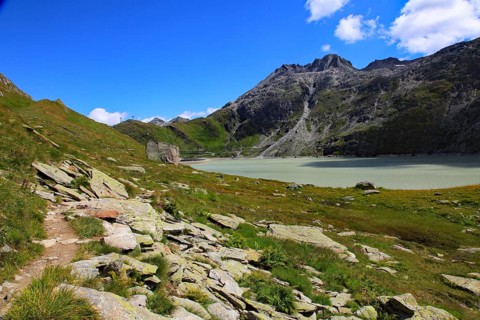 Lake Oberaar with mountain panorama