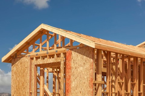 Wood home framing abstract at construction site