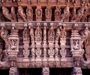 350 years old wood carvings in a temple chariot in Madurai