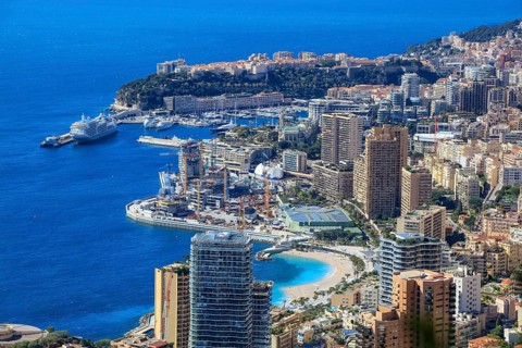 Principality of Monaco with in the centre large construction site of the new district Mareterra