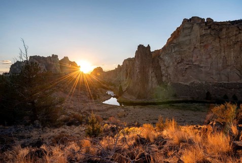 Sun star on rock walls