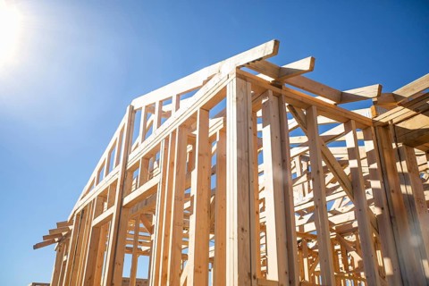 Wood home framing abstract at construction site